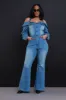 Risk It All Off Shoulder Denim Jumpsuit - Light Wash sold by Swankaposh