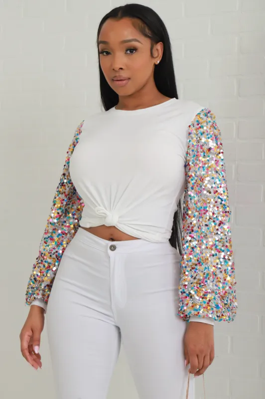 Edge Of Glory Multicolored Sequin Top - White sold by Swankaposh