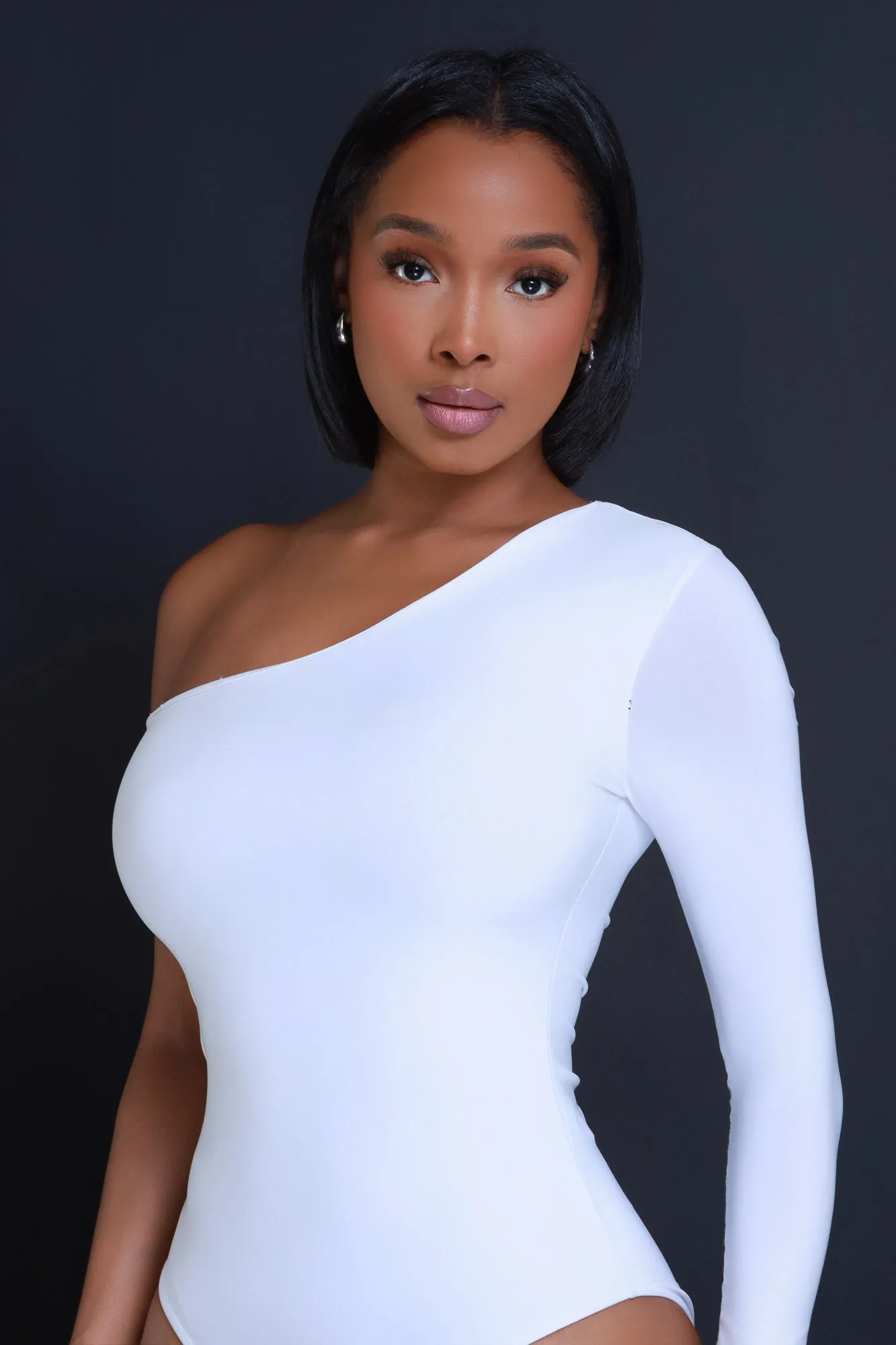 Hello There One Shoulder Bodysuit - White sold by Swankaposh product image thumbnail 4