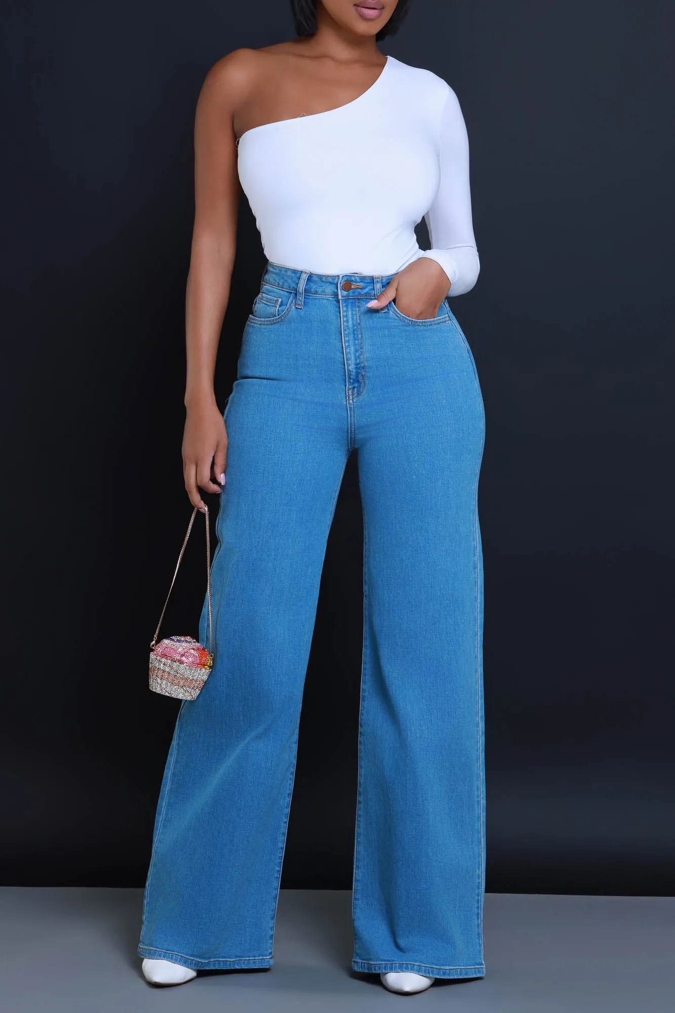 Hello There One Shoulder Bodysuit - White sold by Swankaposh product image thumbnail 5