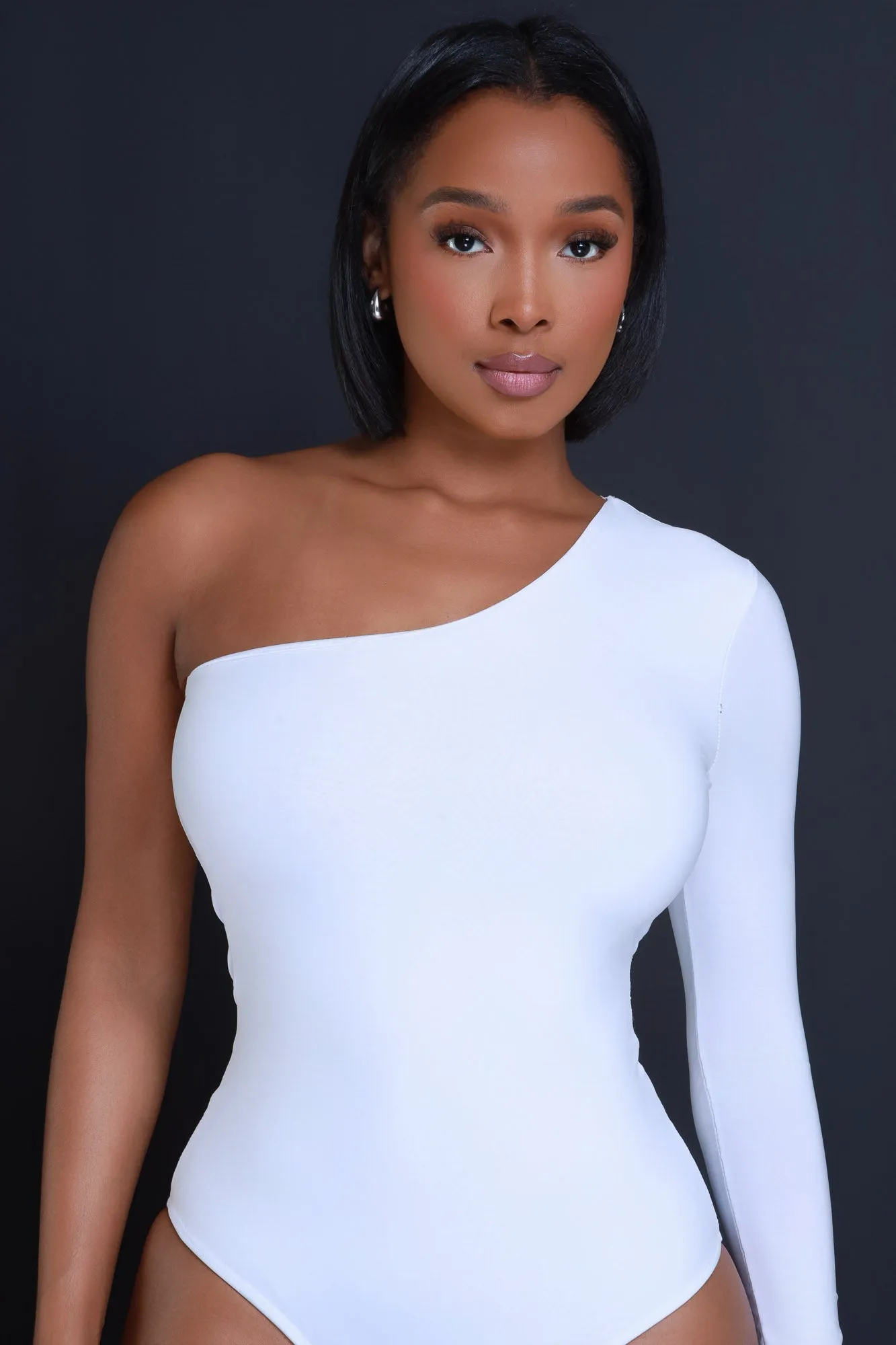 Hello There One Shoulder Bodysuit - White sold by Swankaposh product image thumbnail 2