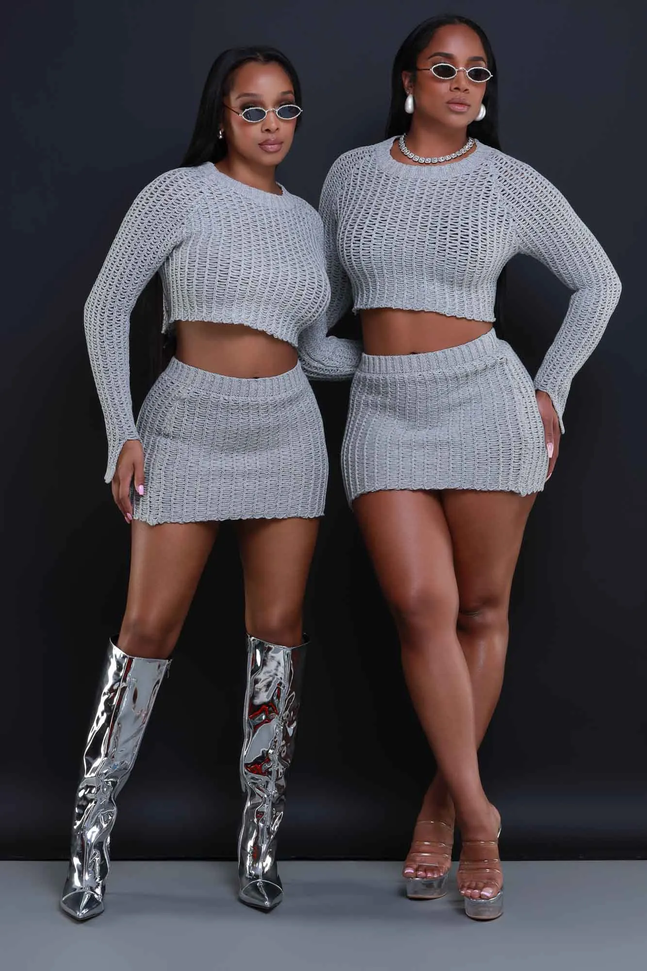 Cloud Nine Cropped Knit Skirt Set - Grey sold by Swankaposh product image thumbnail 4