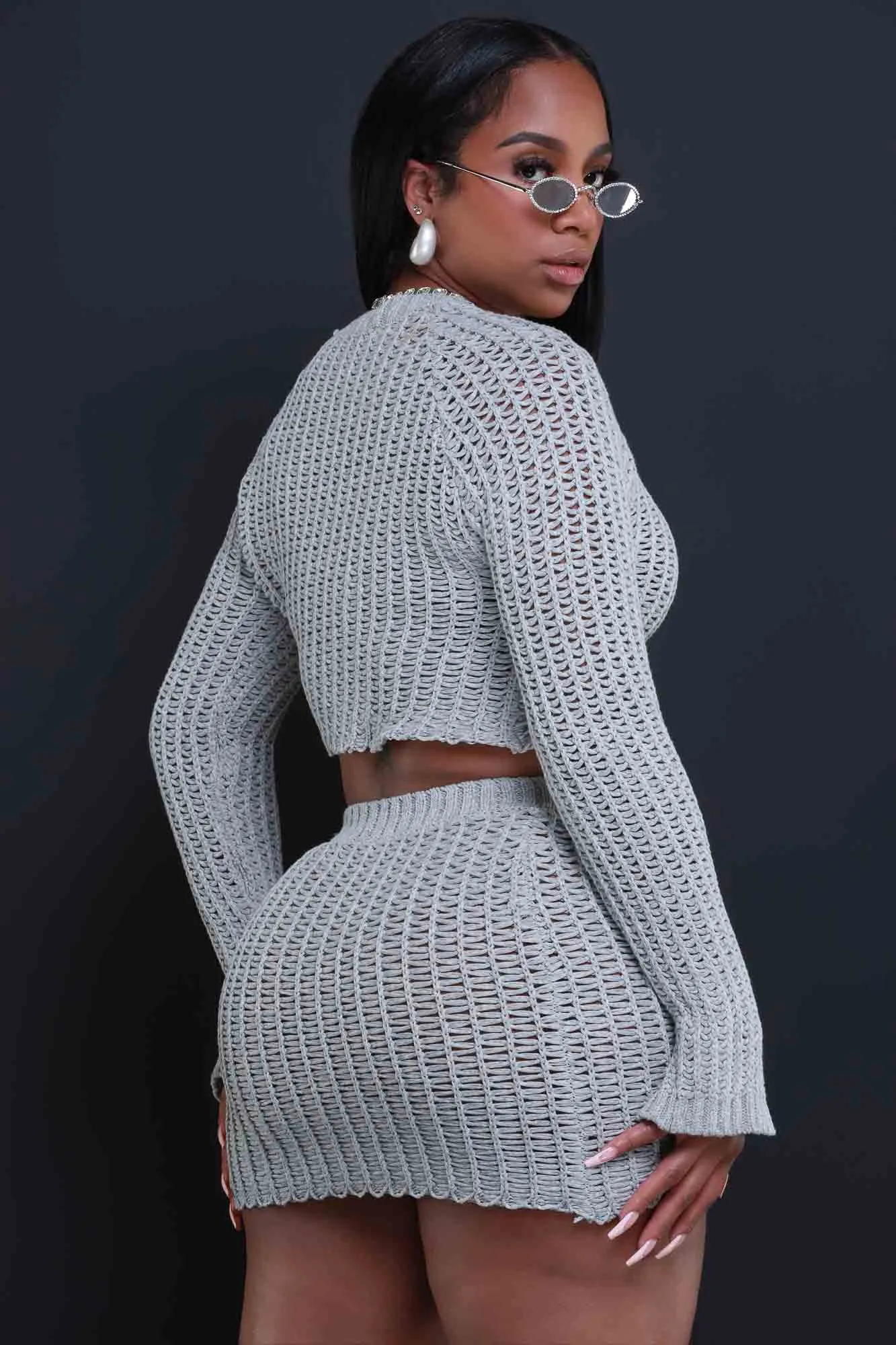 Cloud Nine Cropped Knit Skirt Set - Grey sold by Swankaposh product image thumbnail 5