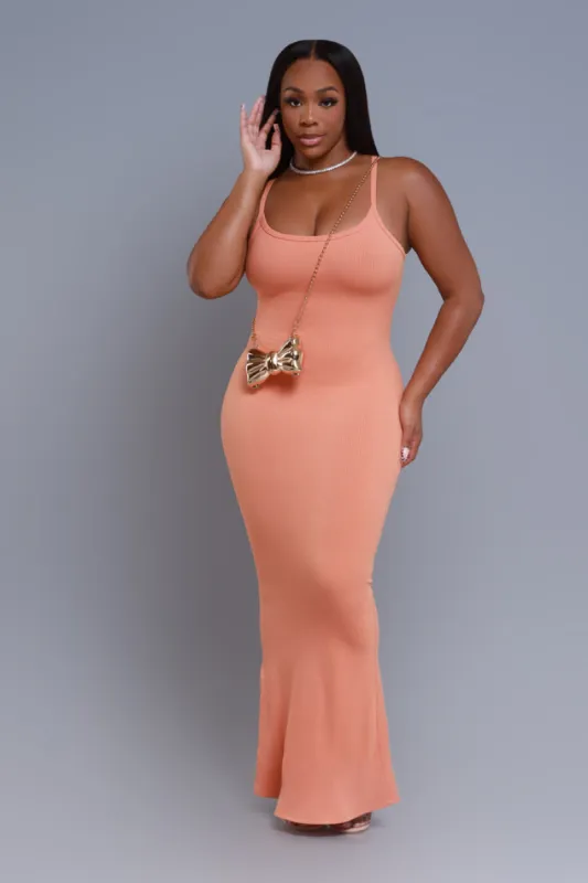 Status Check Cellulite Deleter Strappy Ribbed Maxi Dress - Tangerine sold by Swankaposh