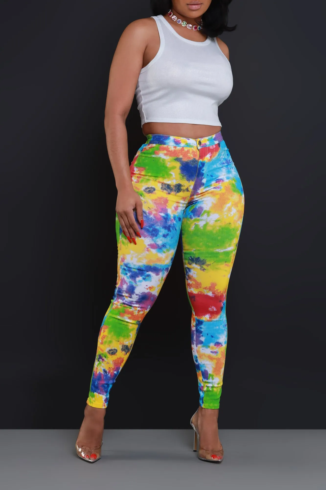 Reaction Tie Dye High Rise Stretchy Skinny Jeans - Rainbow sold by Swankaposh product image thumbnail 5