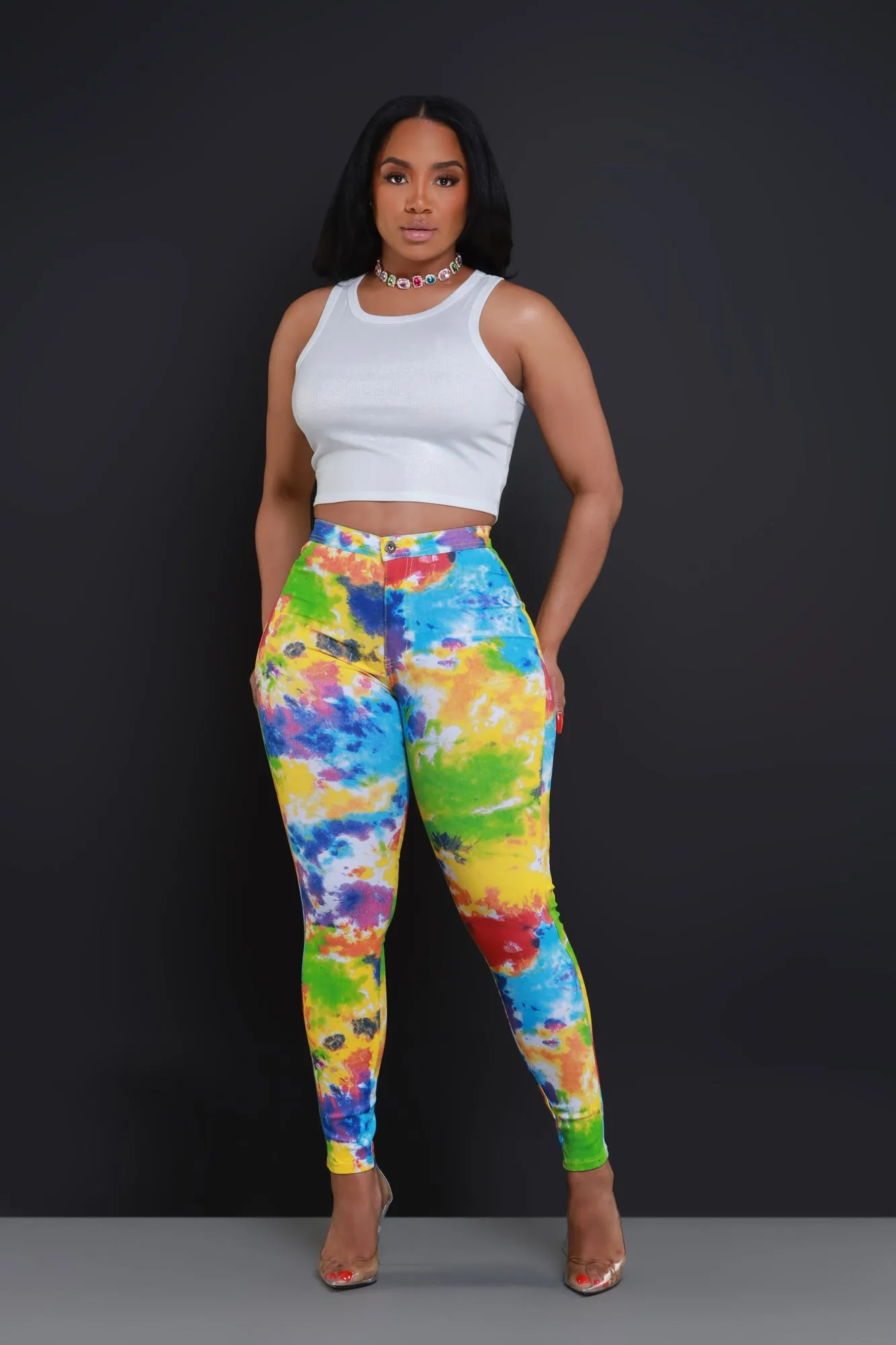Reaction Tie Dye High Rise Stretchy Skinny Jeans - Rainbow sold by Swankaposh