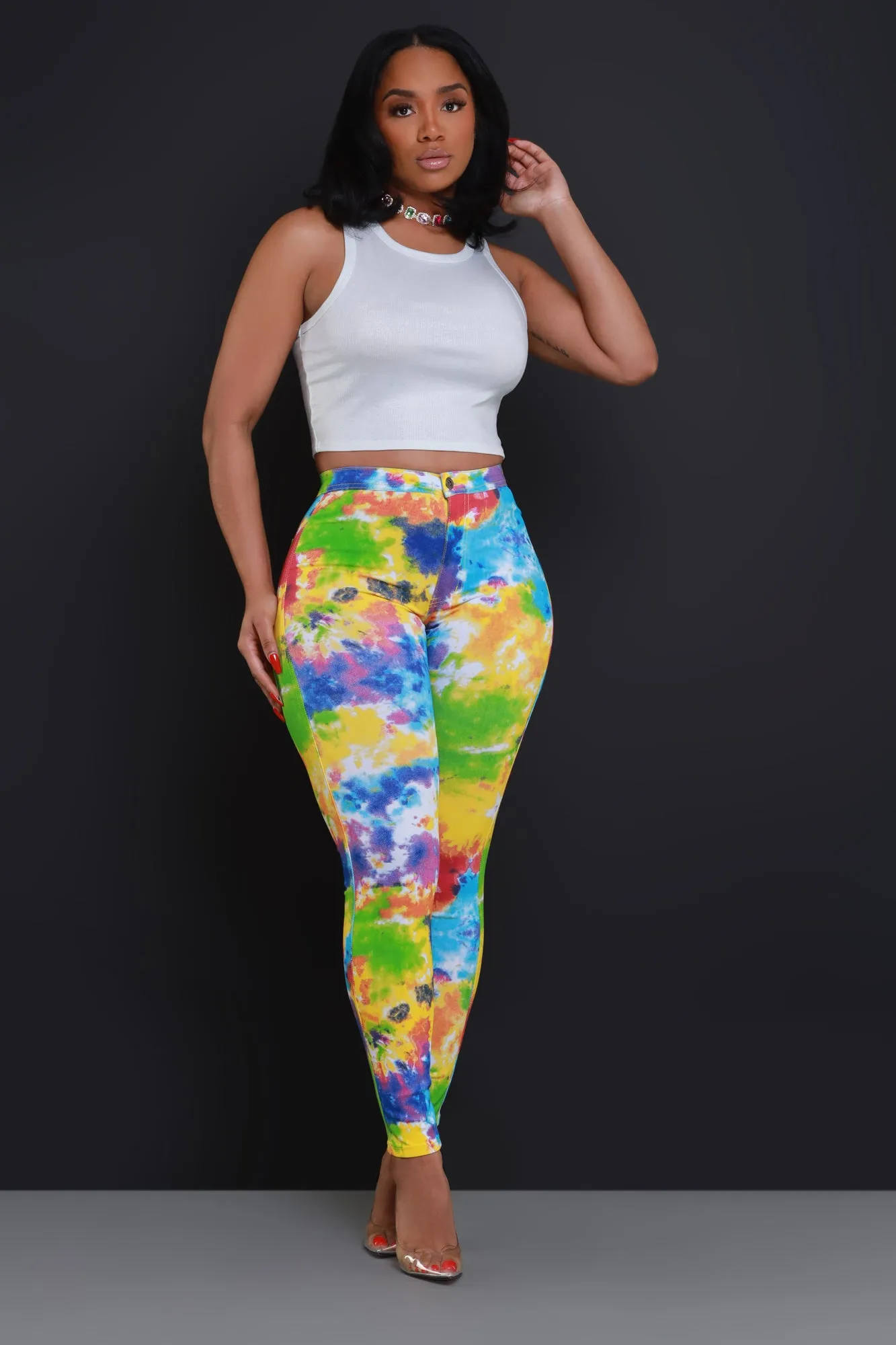Reaction Tie Dye High Rise Stretchy Skinny Jeans - Rainbow sold by Swankaposh product image thumbnail 4