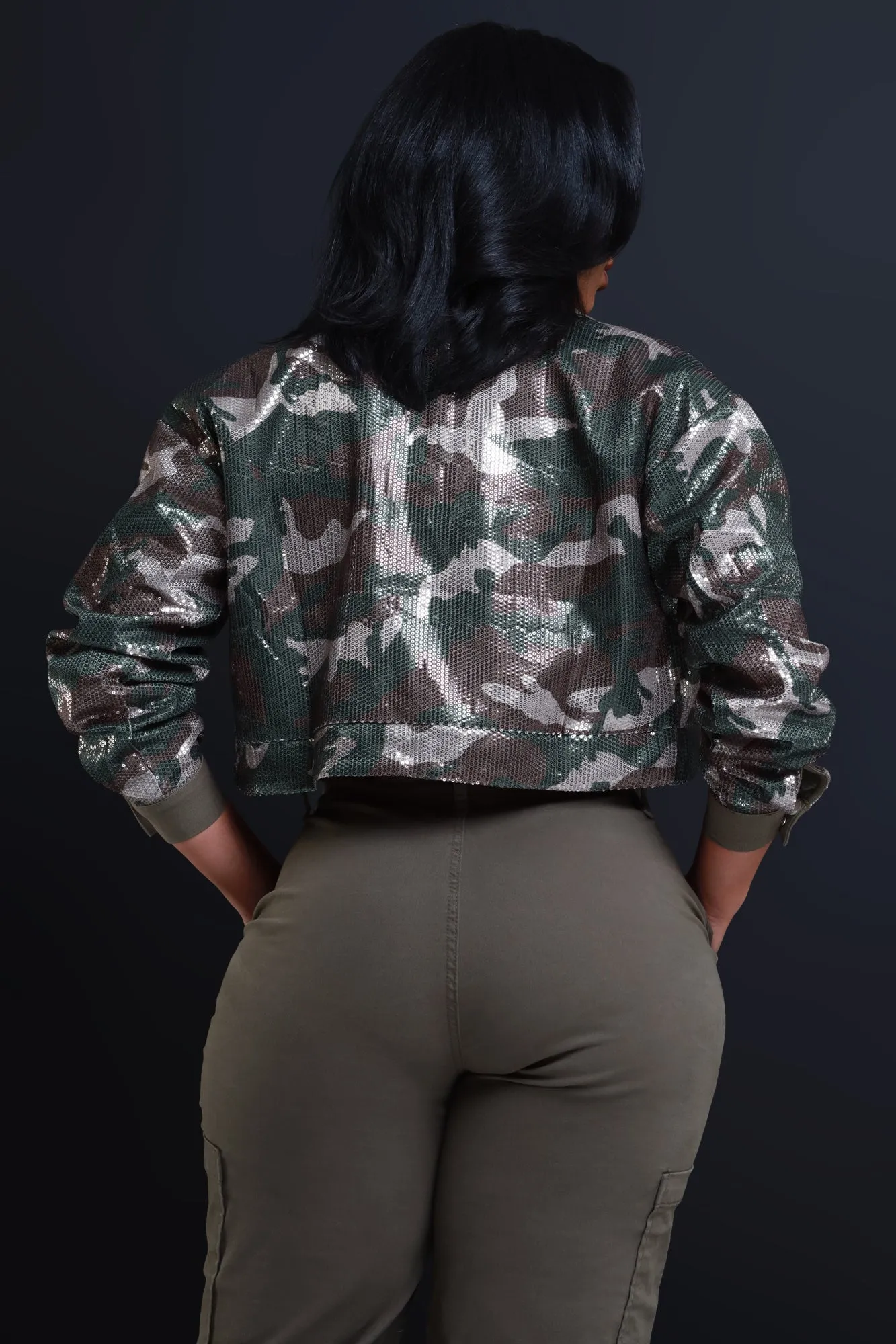 No Apology Cropped Sequin Camouflage Jacket - Olive sold by Swankaposh product image thumbnail 3