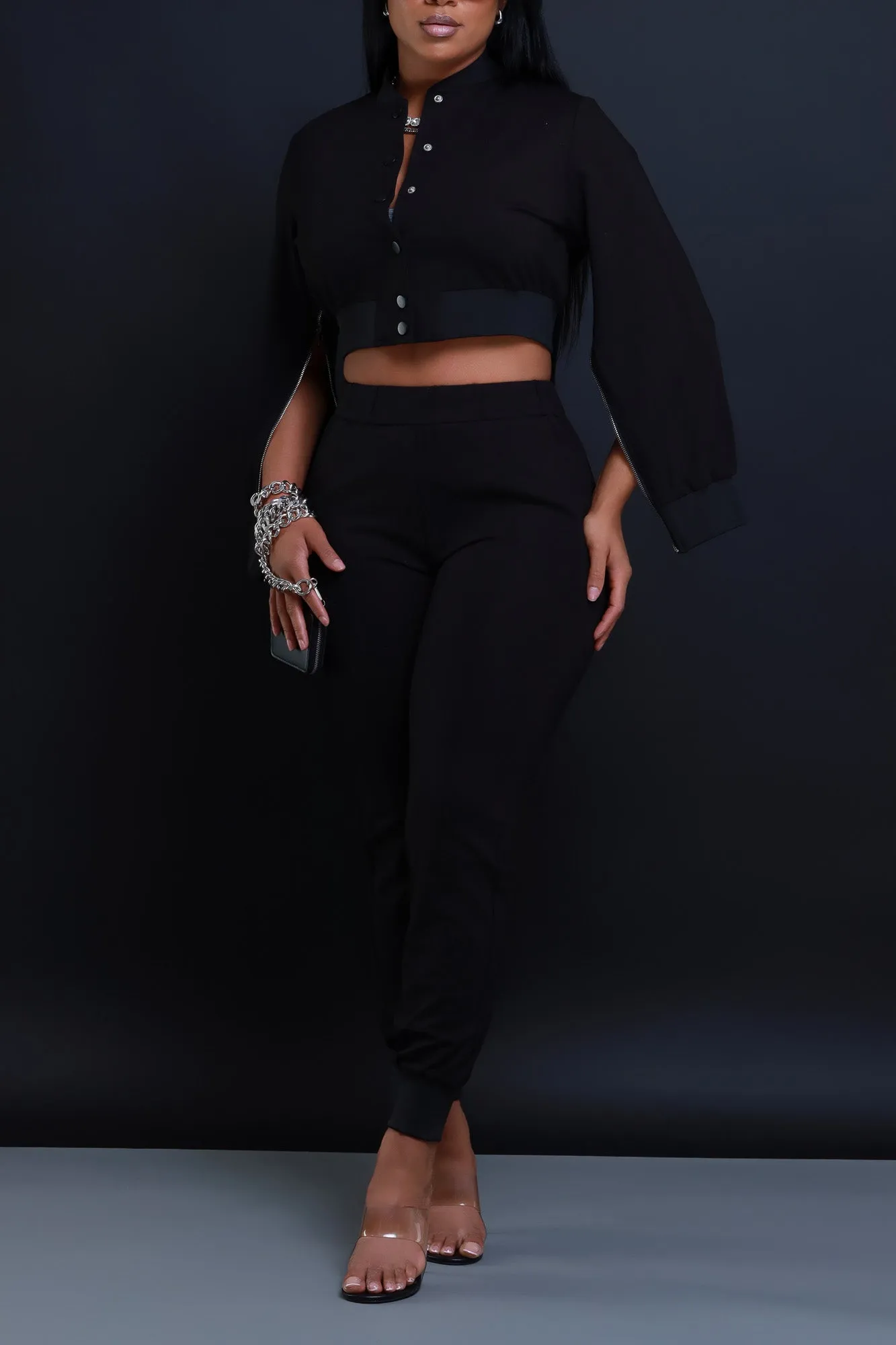 Had Enough Zippered Cropped Jogger Set - Black sold by Swankaposh product image thumbnail 2