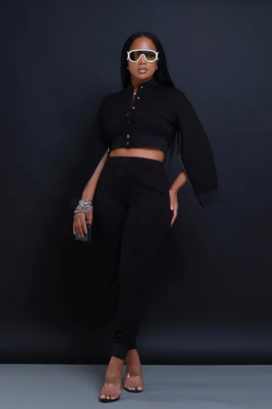Had Enough Zippered Cropped Jogger Set - Black sold by Swankaposh