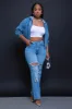 Give It A Shot Hooded Denim Jacket - Blue sold by Swankaposh