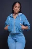 Give It A Shot Hooded Denim Jacket - Blue sold by Swankaposh