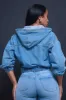 Give It A Shot Hooded Denim Jacket - Blue sold by Swankaposh