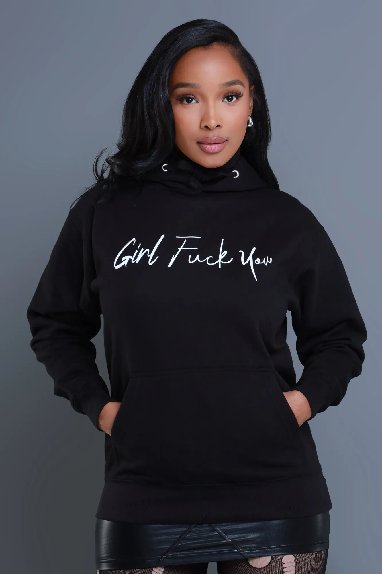 Girl F You Graphic Hooded Sweatshirt - Black/White sold by Swankaposh