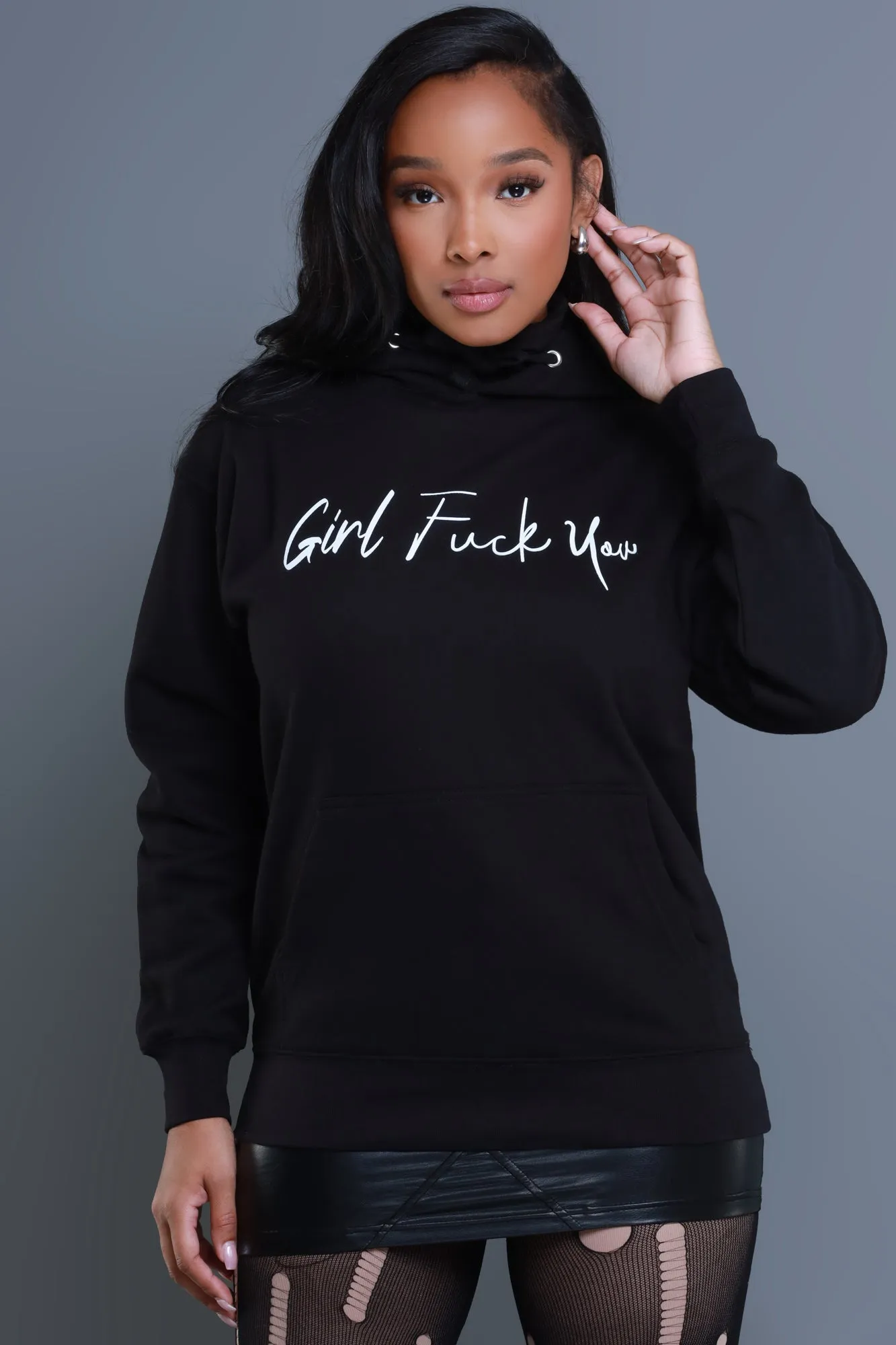 Girl F You Graphic Hooded Sweatshirt - Black/White sold by Swankaposh product image thumbnail 5