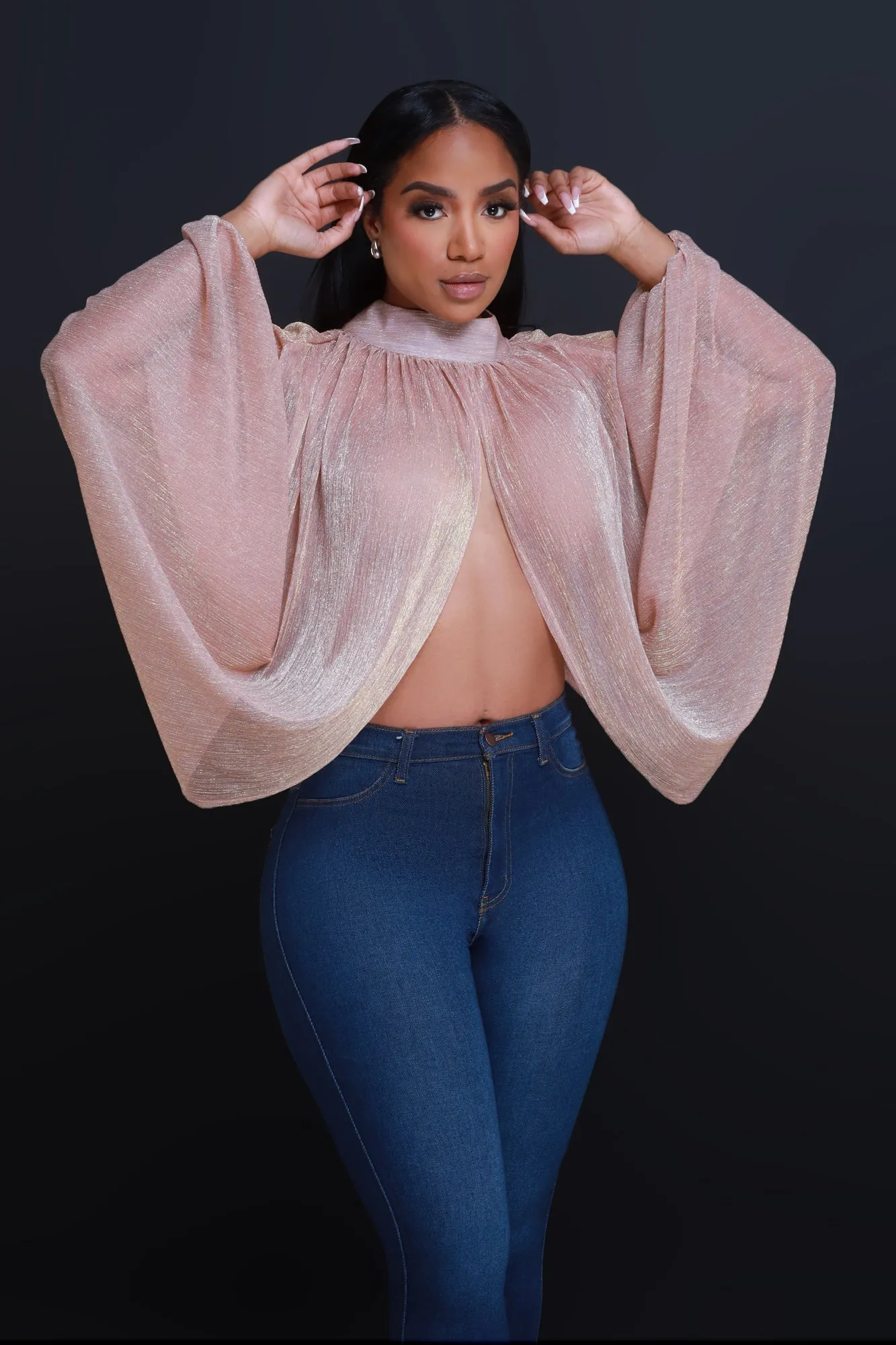 Backstage Pass Sheer Open Front Top - Pink sold by Swankaposh