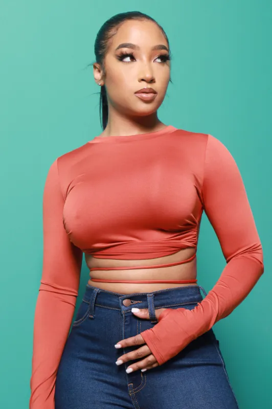 Almost Never Tie Around Crop Top - Brick sold by Swankaposh