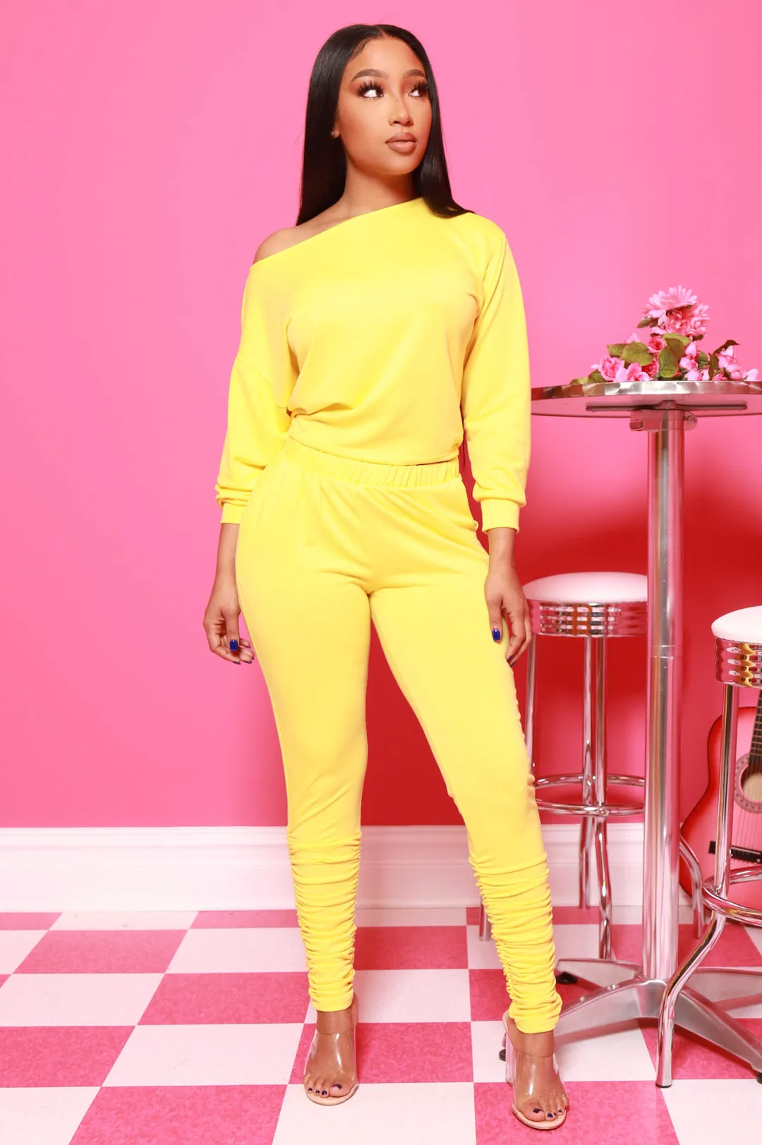 NaNa Ruched Pants Set - Mustard sold by Swankaposh