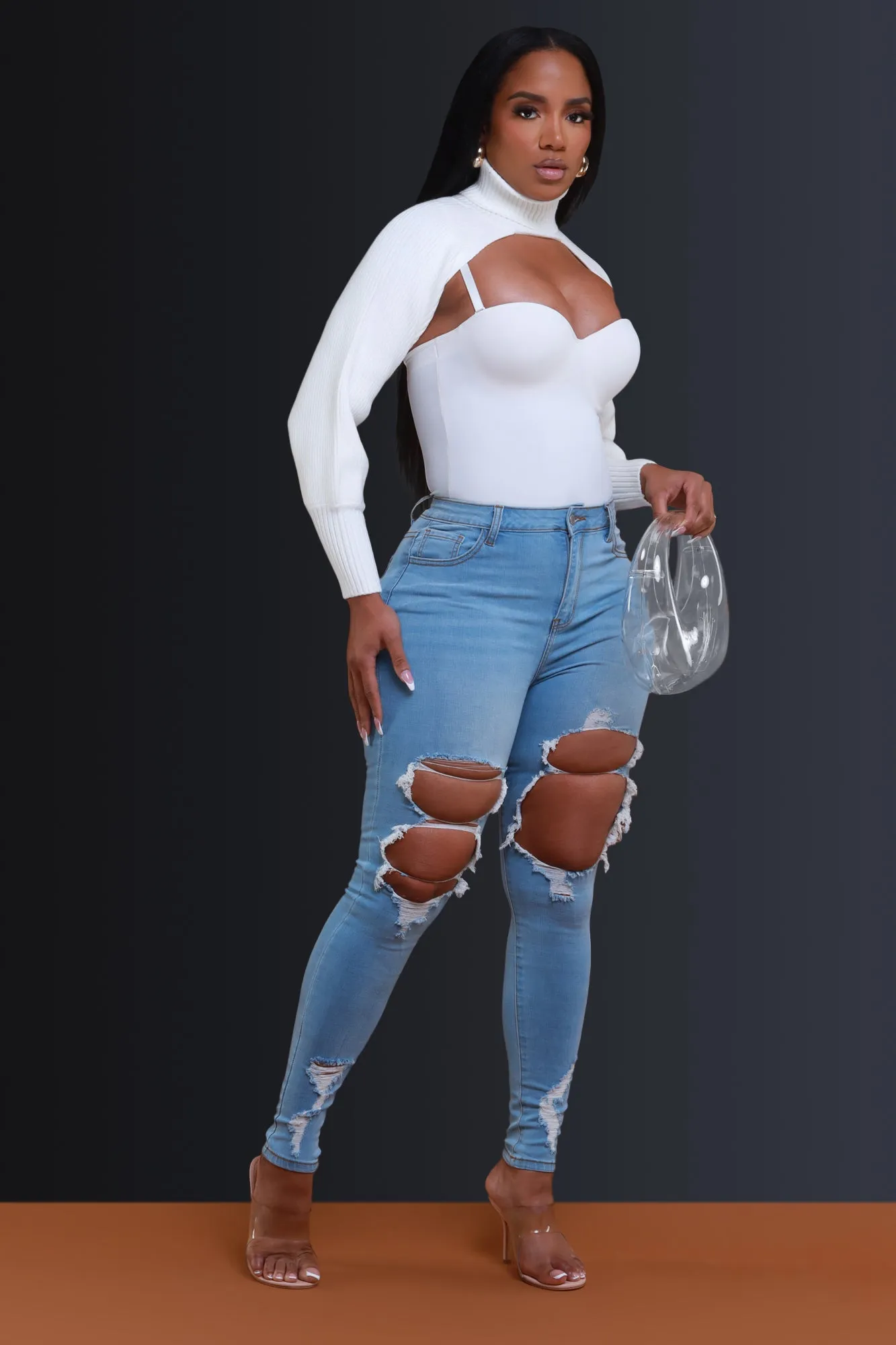 Overtime Hourglass Distressed Skinny Jeans - Light Wash sold by Swankaposh product image thumbnail 5