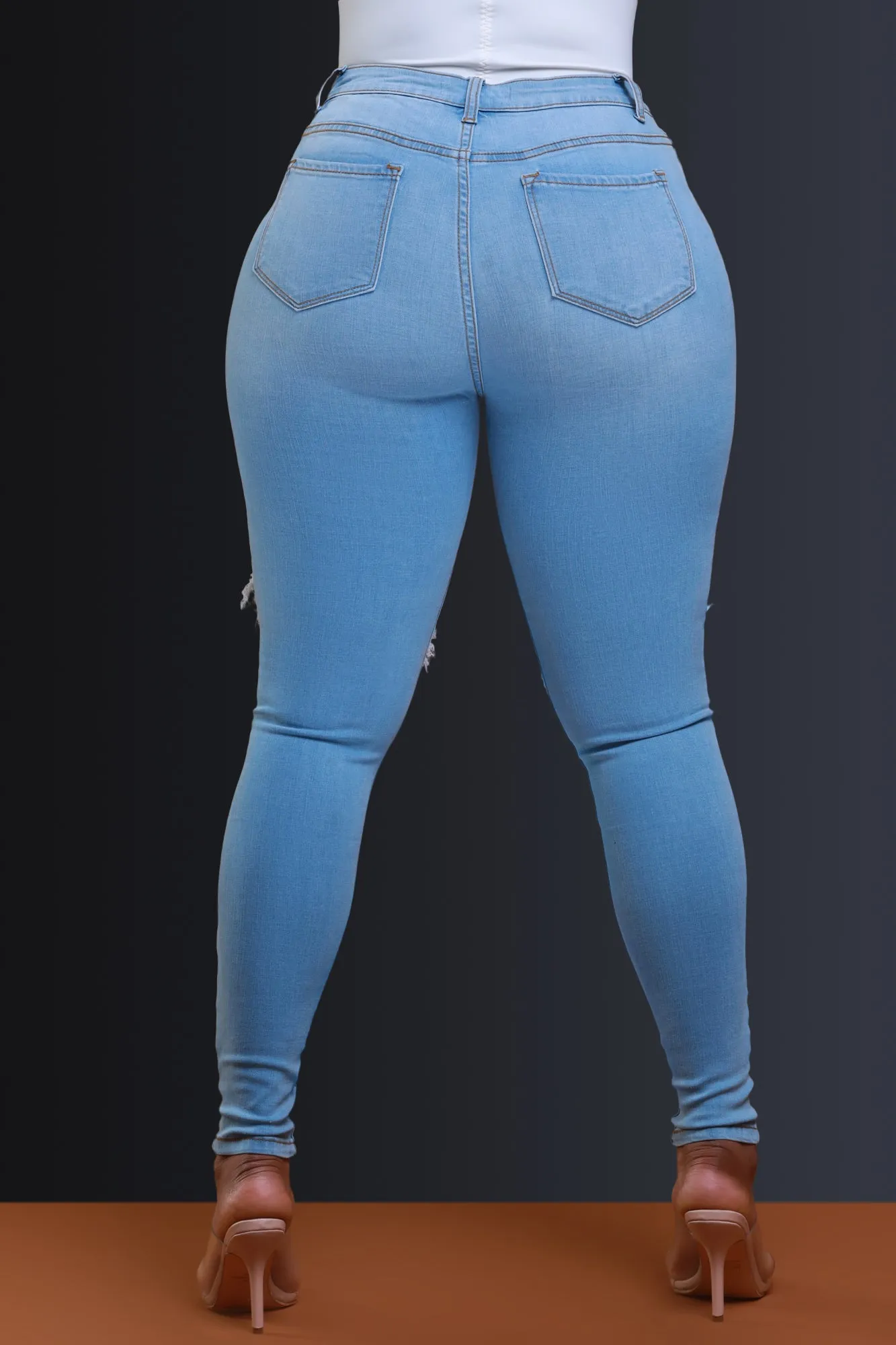 Overtime Hourglass Distressed Skinny Jeans - Light Wash sold by Swankaposh product image thumbnail 2