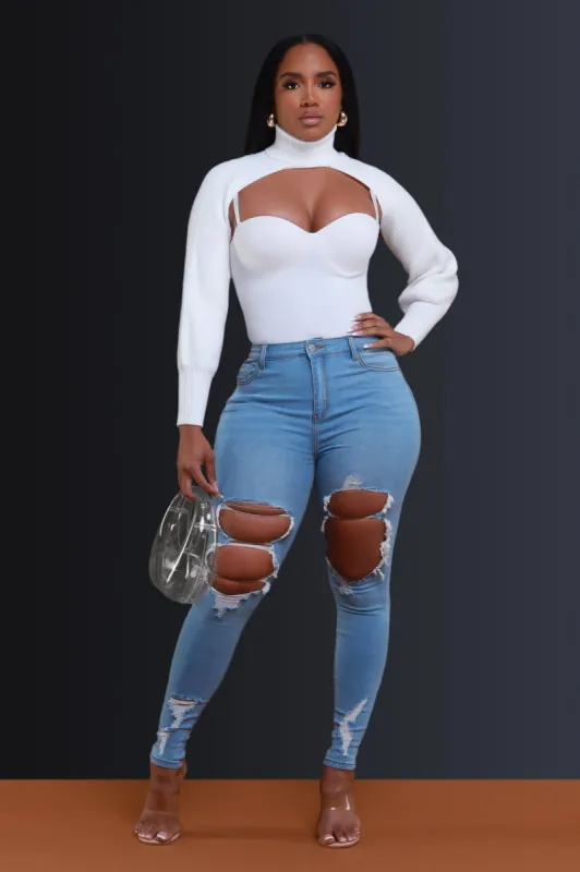 Overtime Hourglass Distressed Skinny Jeans - Light Wash sold by Swankaposh