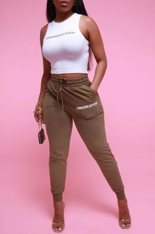 Swankaposh Logo Joggers - Dusty Olive/White sold by Swankaposh