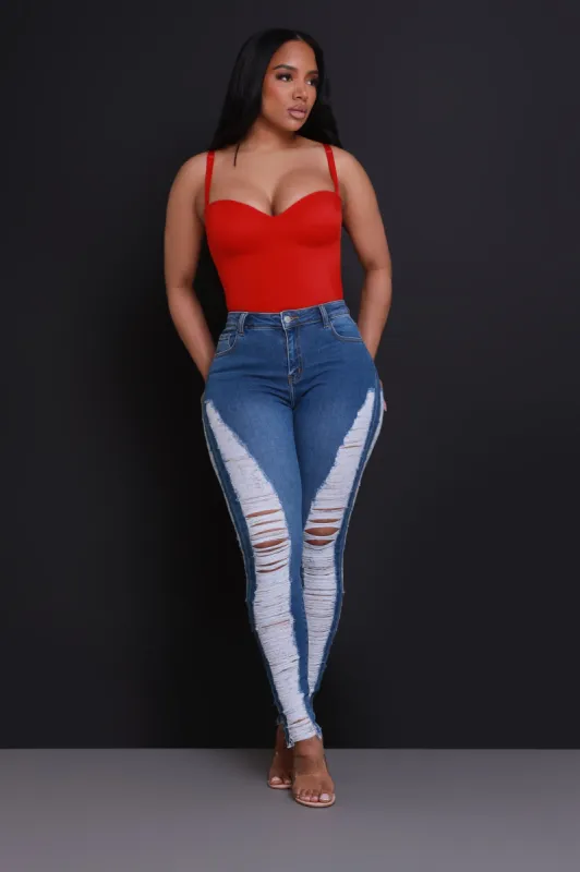 Take Five Hourglass Distressed Skinny Jeans - Medium Wash sold by Swankaposh