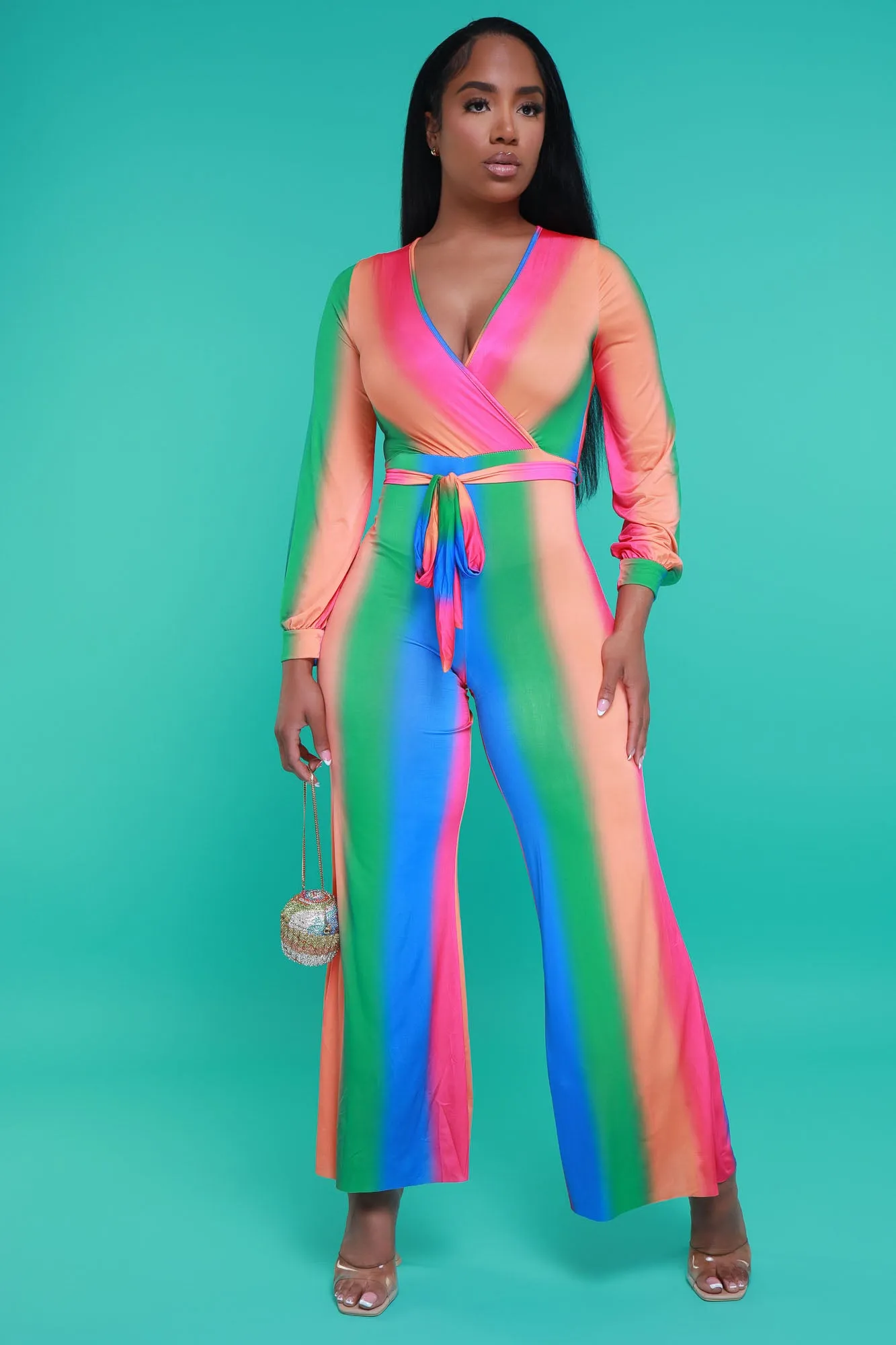 New Reality Belted Jumpsuit - Blue Multicolor sold by Swankaposh product image thumbnail 4
