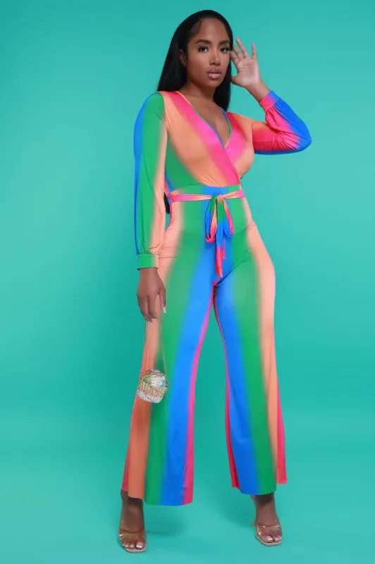New Reality Belted Jumpsuit - Blue Multicolor sold by Swankaposh