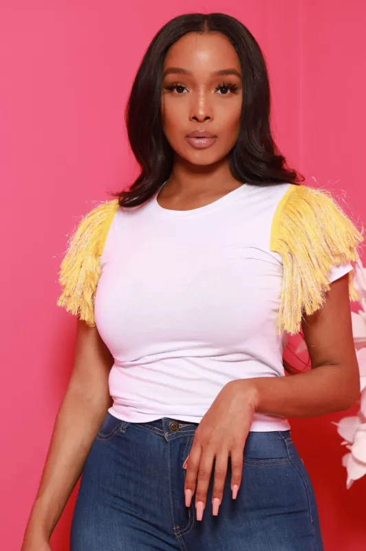 Gwen Fringe White T-Shirt - Gold sold by Swankaposh