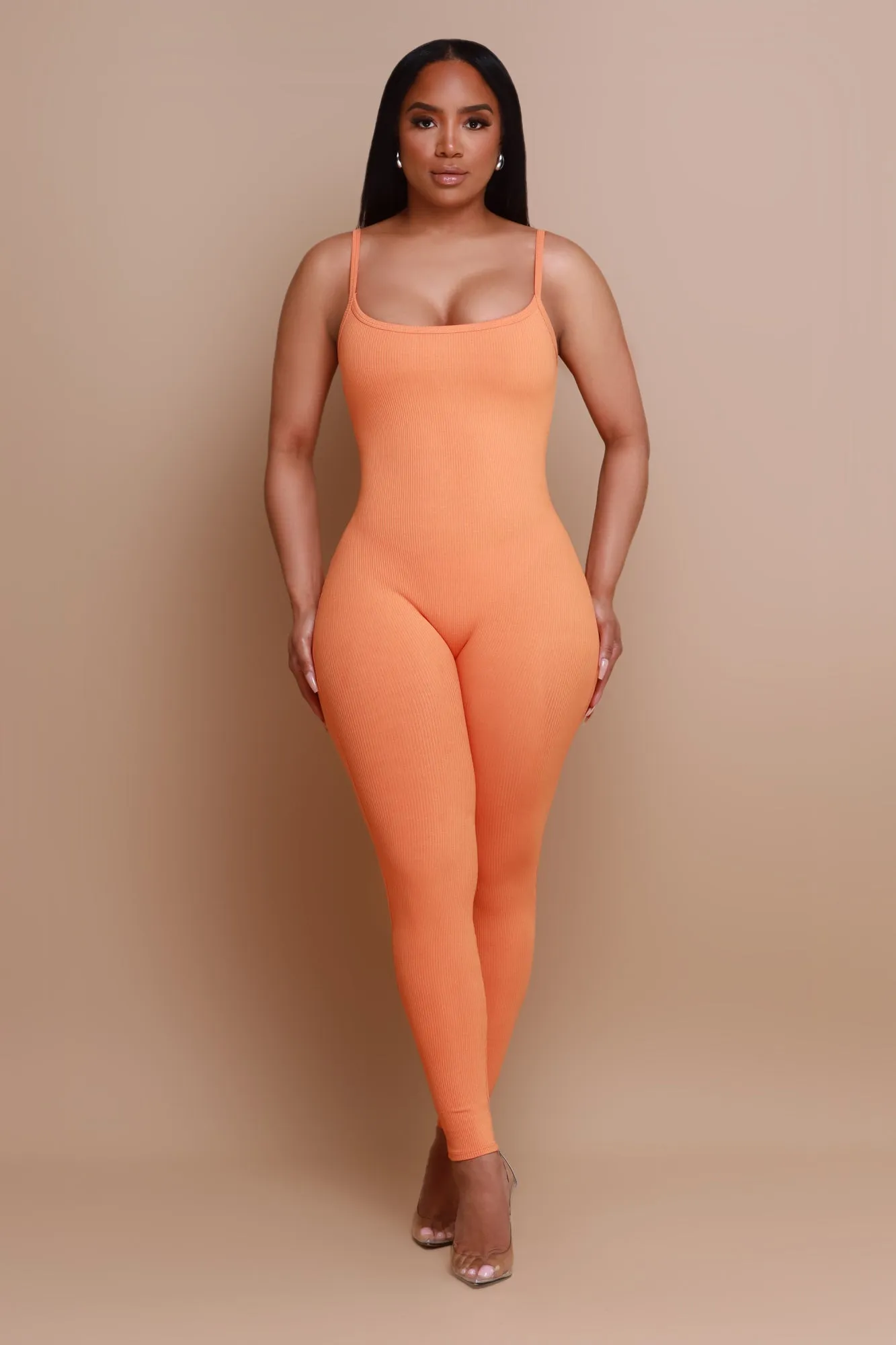 Beat Drop Cellulite Deleter Open Back Jumpsuit - Orange sold by Swankaposh product image thumbnail 4