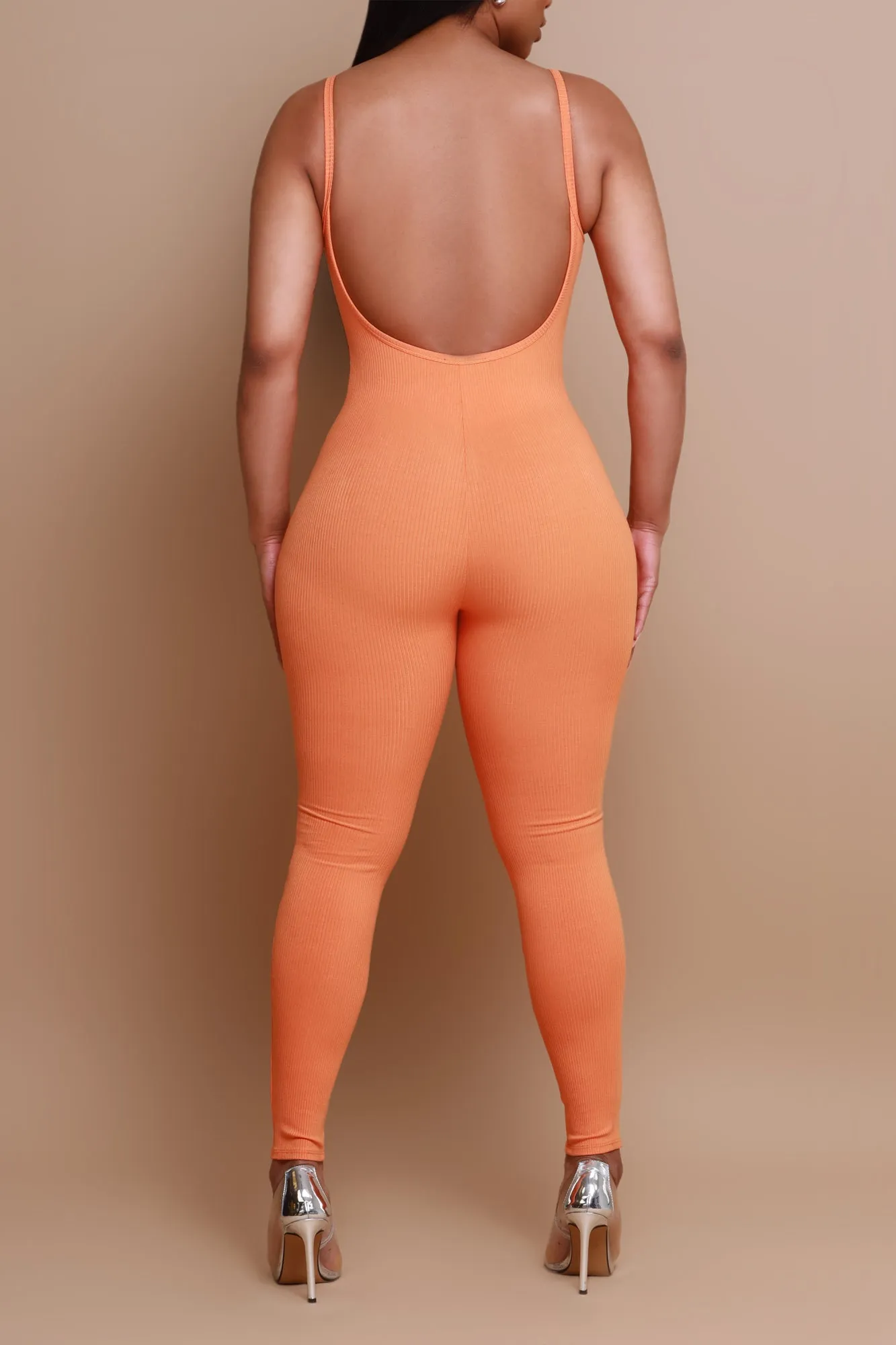 Beat Drop Cellulite Deleter Open Back Jumpsuit - Orange sold by Swankaposh product image thumbnail 2
