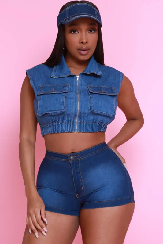 See It Now Cropped Denim Vest - Medium Wash sold by Swankaposh
