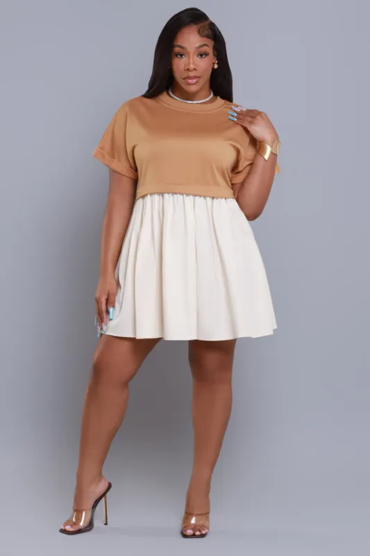 How Does It Feel Short Sleeve Mini Dress - Brown/ Cream sold by Swankaposh