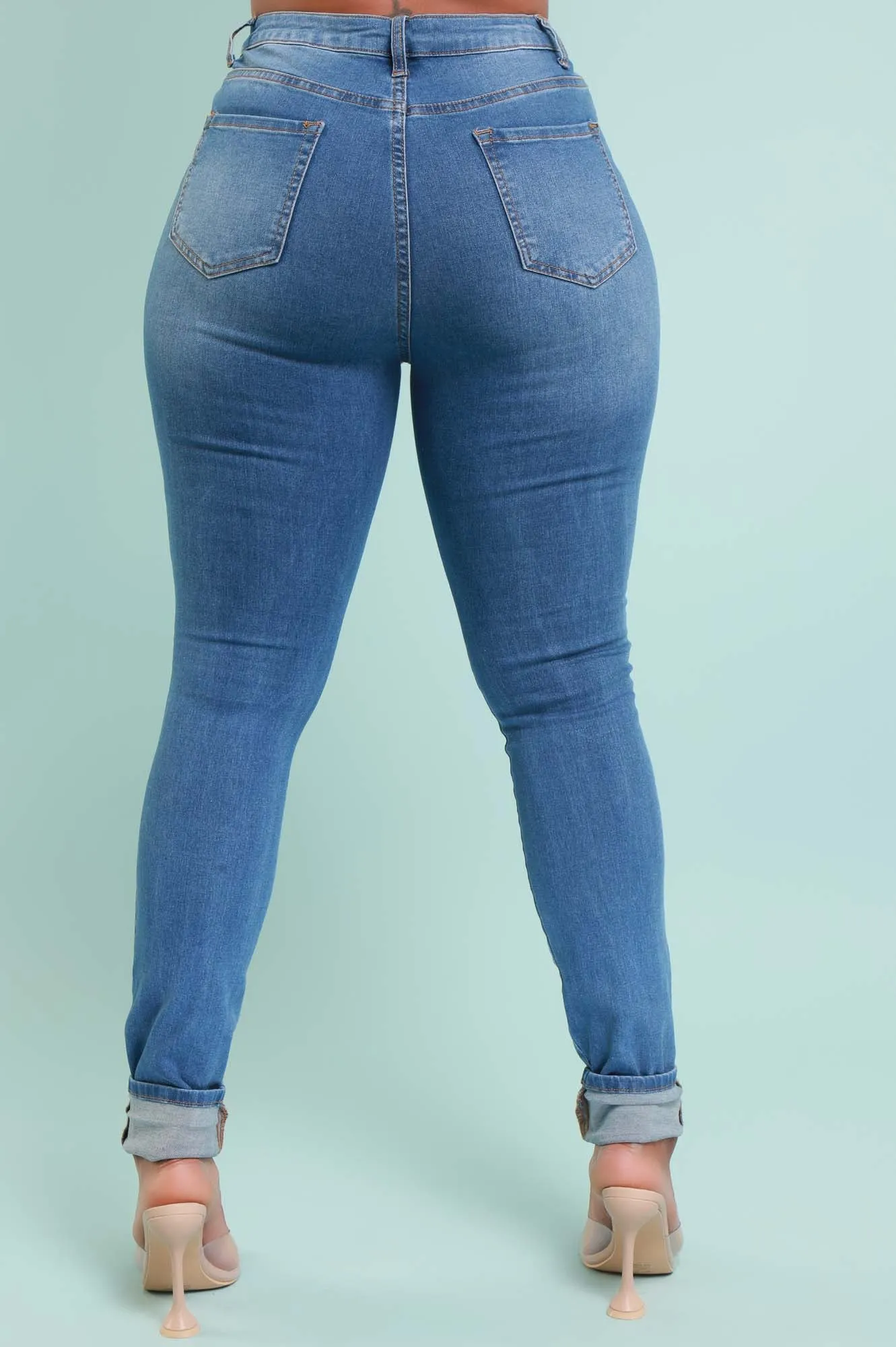 Don't Blame Me High Rise Distressed Stretchy Jeans - Medium Wash sold by Swankaposh product image thumbnail 4