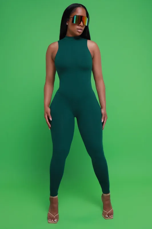 Know It All Cellulite Deleter Sleeveless Jumpsuit - Hunter Green sold by Swankaposh