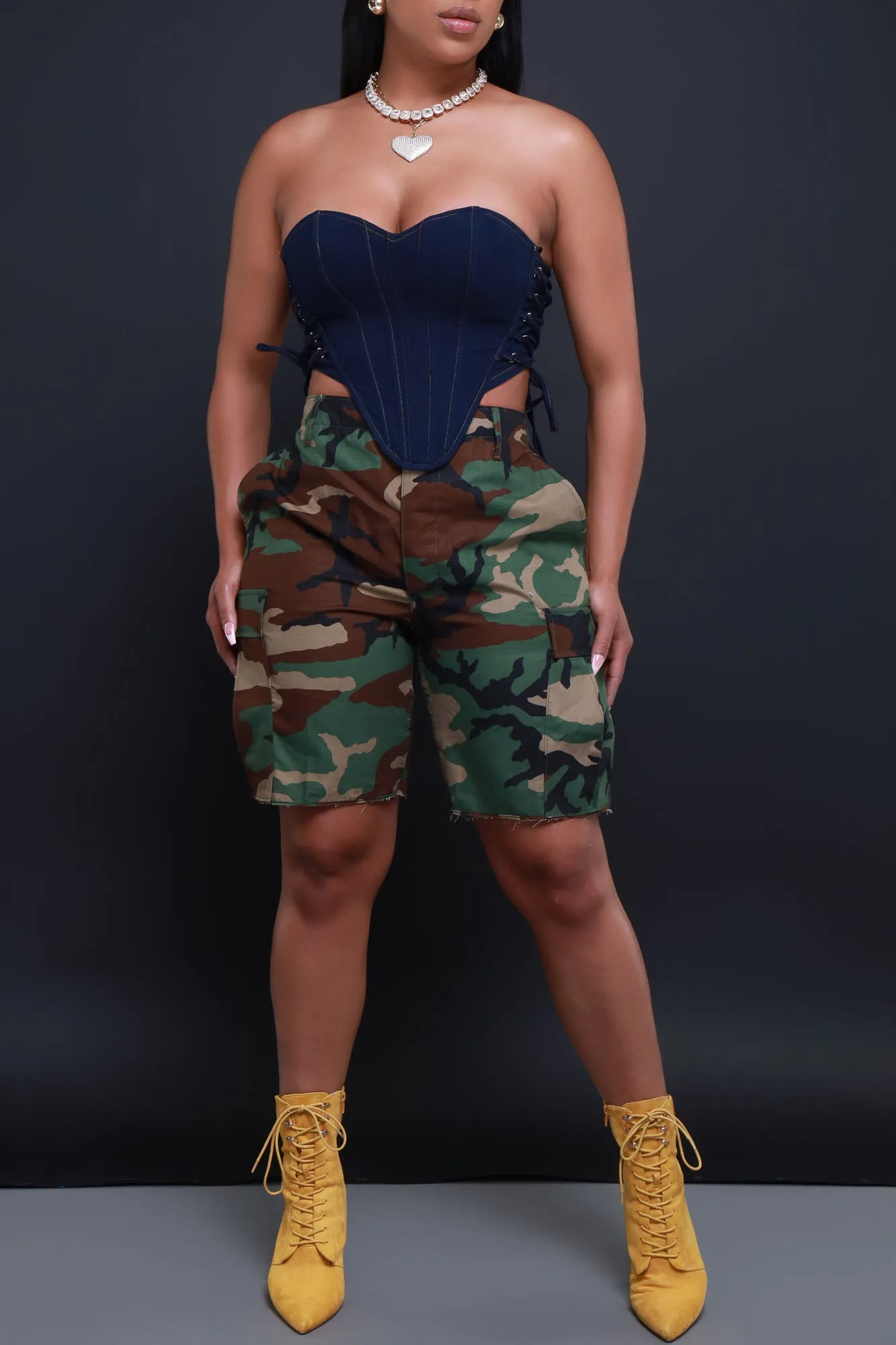 Mad Dog Denim Lace Up Corset Crop Top - Dark Wash sold by Swankaposh product image thumbnail 2