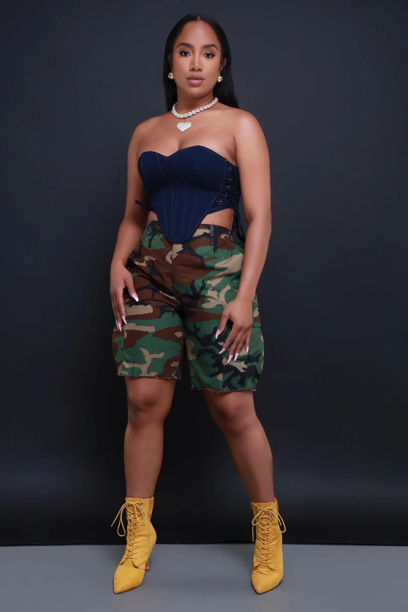 Mad Dog Denim Lace Up Corset Crop Top - Dark Wash sold by Swankaposh product image thumbnail 4