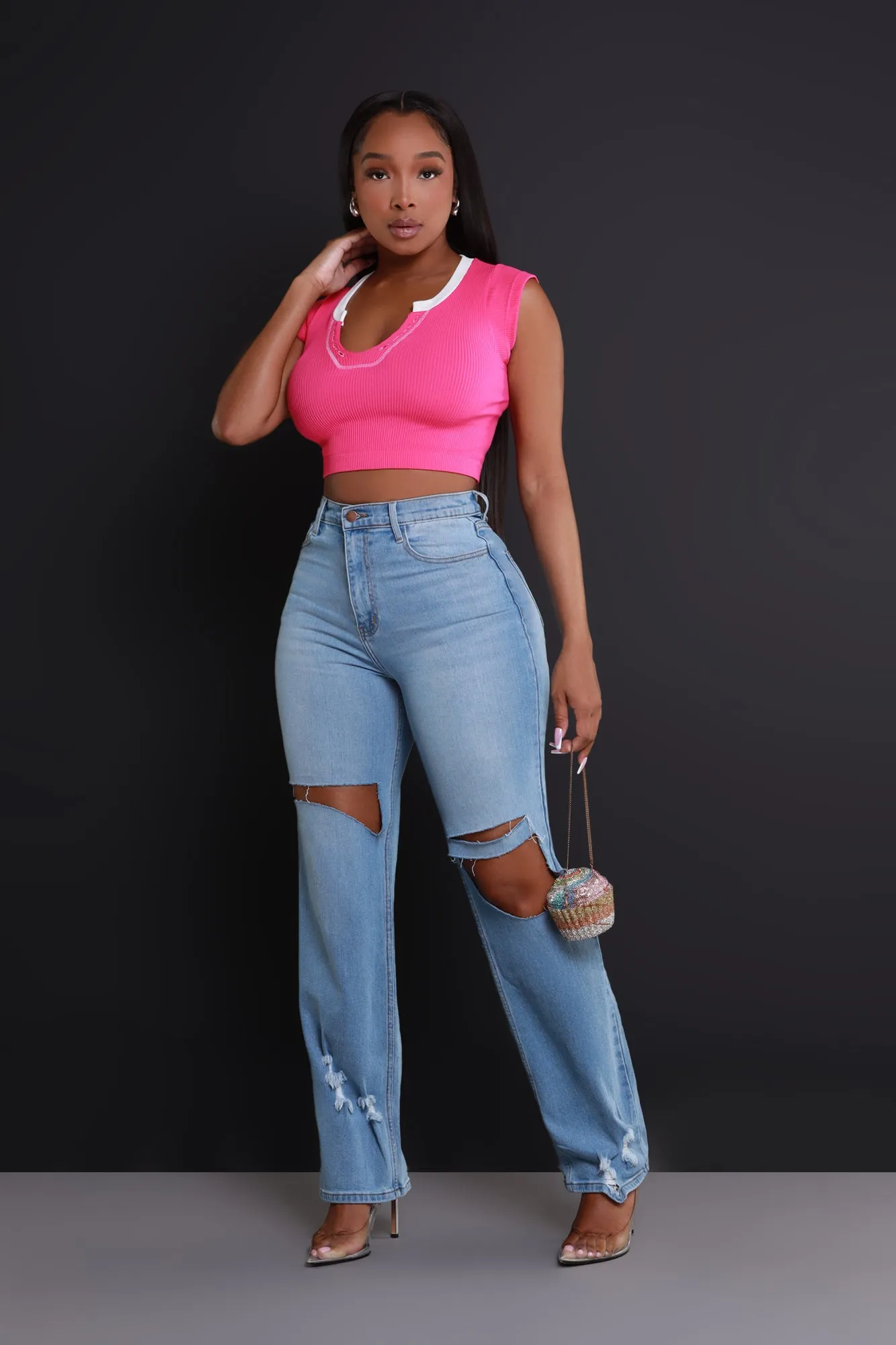 Fun Tonight Contrast Ribbed Crop Top - Pink/White sold by Swankaposh product image thumbnail 5