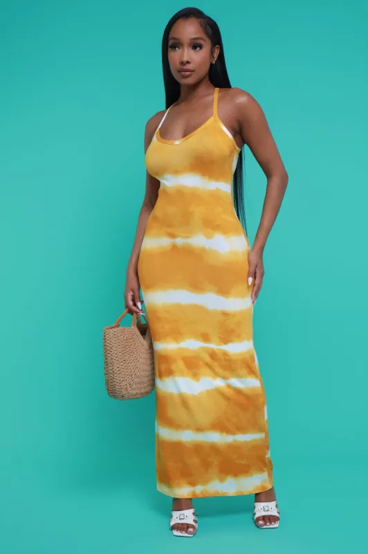 Dye For You Sleeveless Maxi Dress - Mustard Tie Dye sold by Swankaposh