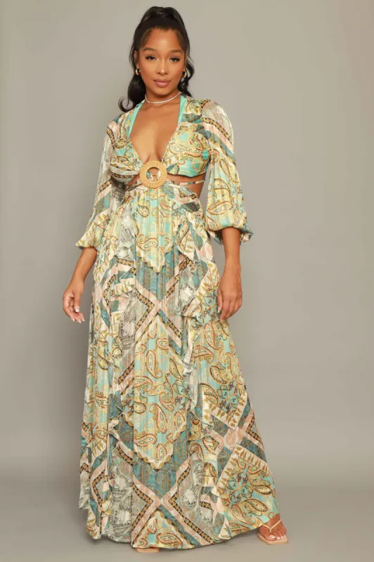 Your Fault Printed Cut Out Maxi Dress - Green sold by Swankaposh