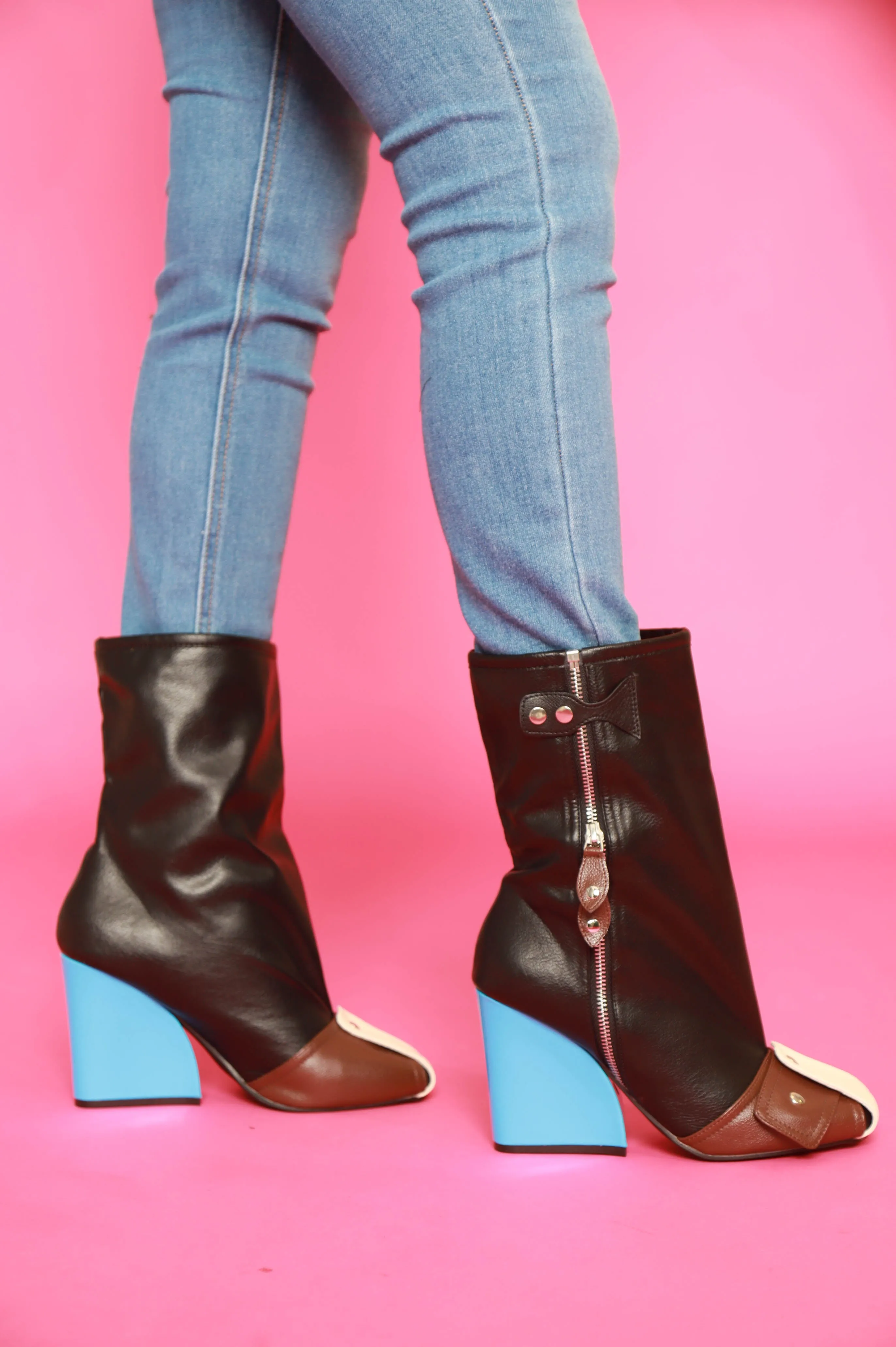 Protector Faux Leather Colorblock Boots - Black Multicolor sold by Swankaposh product image thumbnail 3