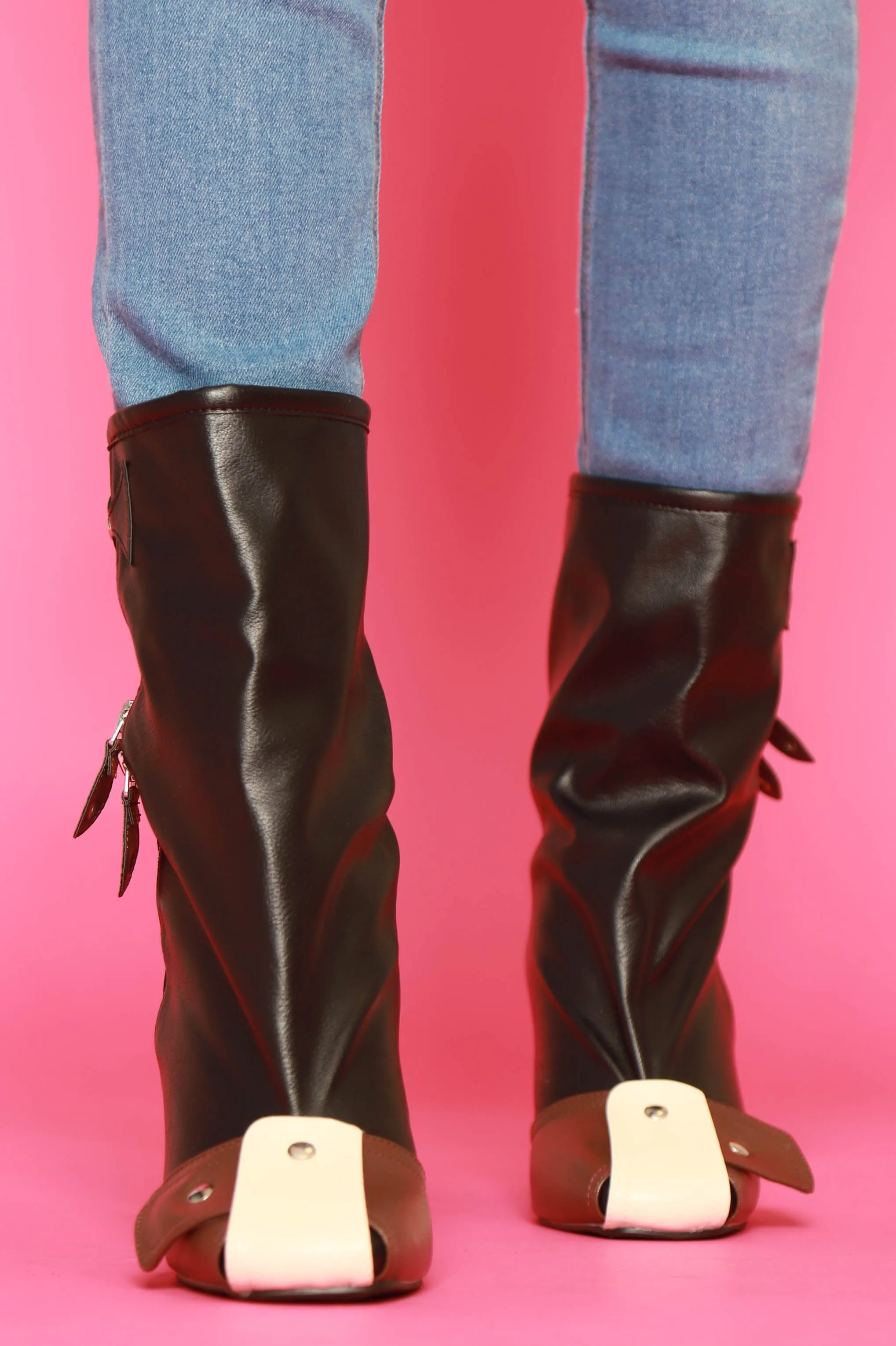 Protector Faux Leather Colorblock Boots - Black Multicolor sold by Swankaposh