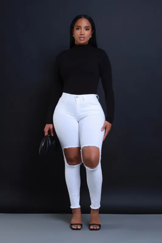 Past Due Hourglass Distressed Stretchy Skinny Jeans - White sold by Swankaposh