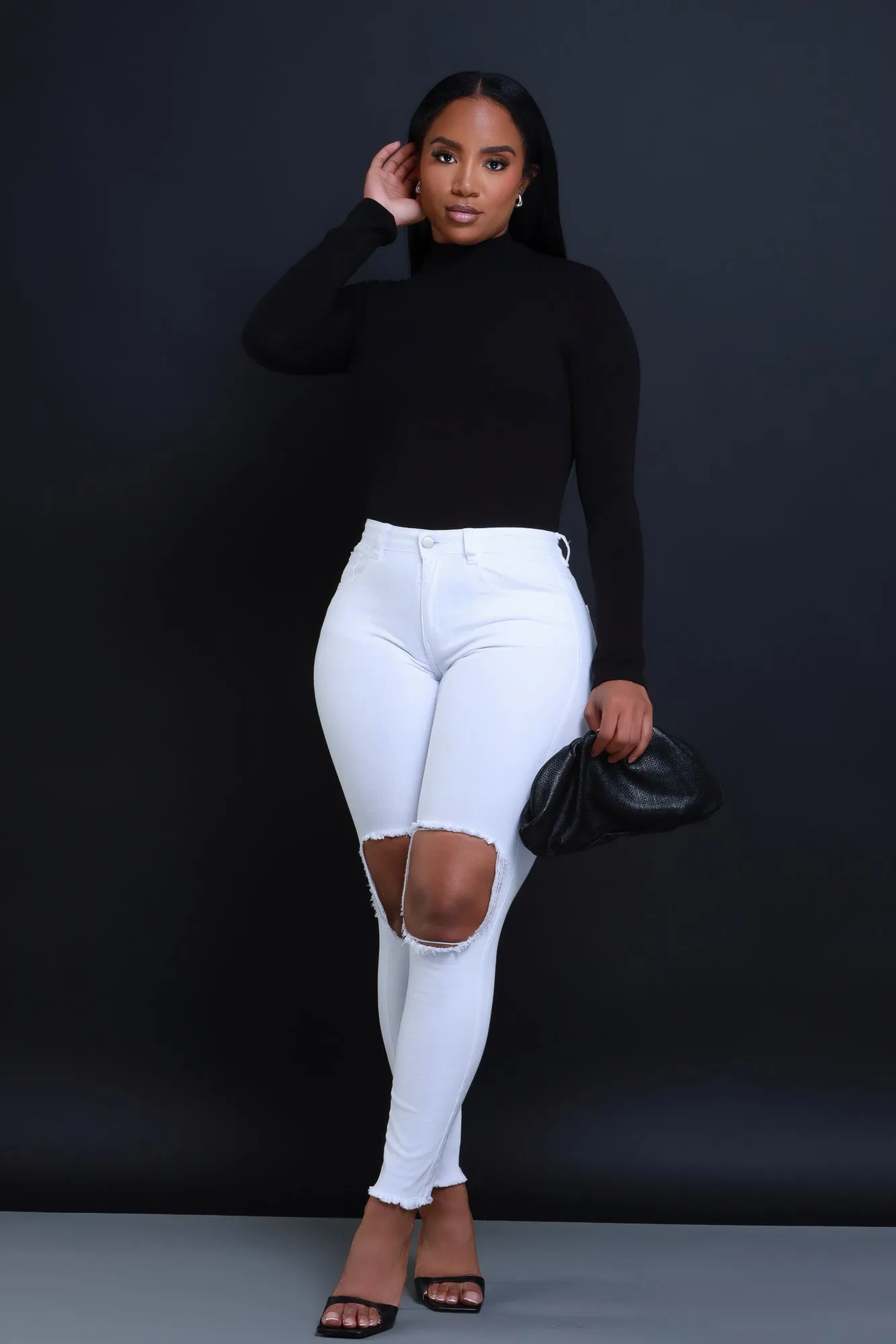 Past Due Hourglass Distressed Stretchy Skinny Jeans - White sold by Swankaposh product image thumbnail 5