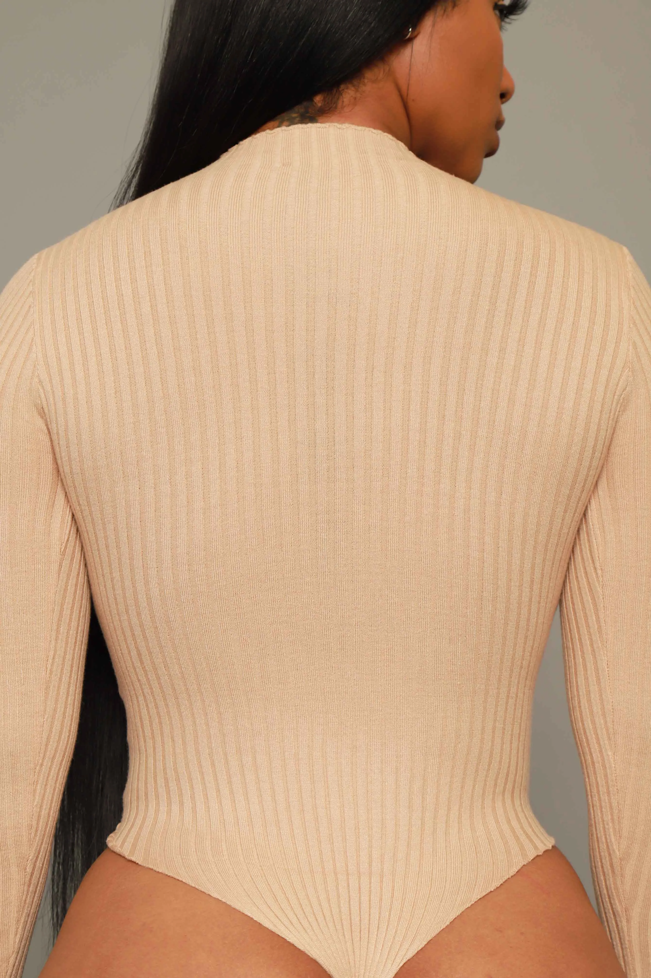 Chat Room Cut Out Turtleneck Knit Bodysuit - Sand sold by Swankaposh product image thumbnail 3