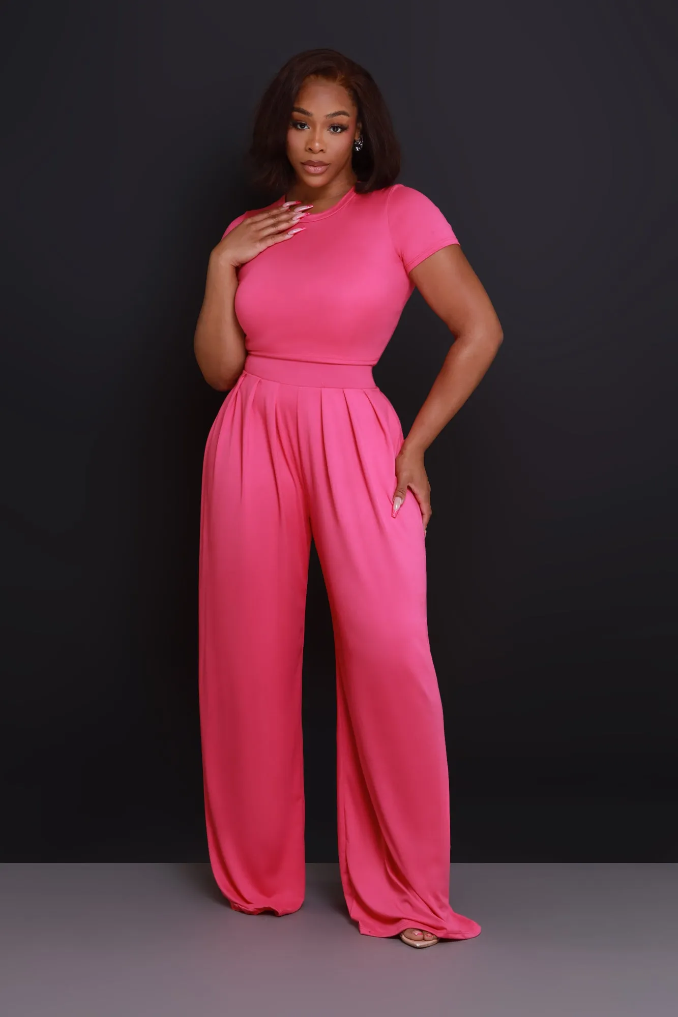 Full Attention Short Sleeve Palazzo Pants Set - Magenta sold by Swankaposh product image thumbnail 2