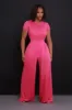 Full Attention Short Sleeve Palazzo Pants Set - Magenta sold by Swankaposh
