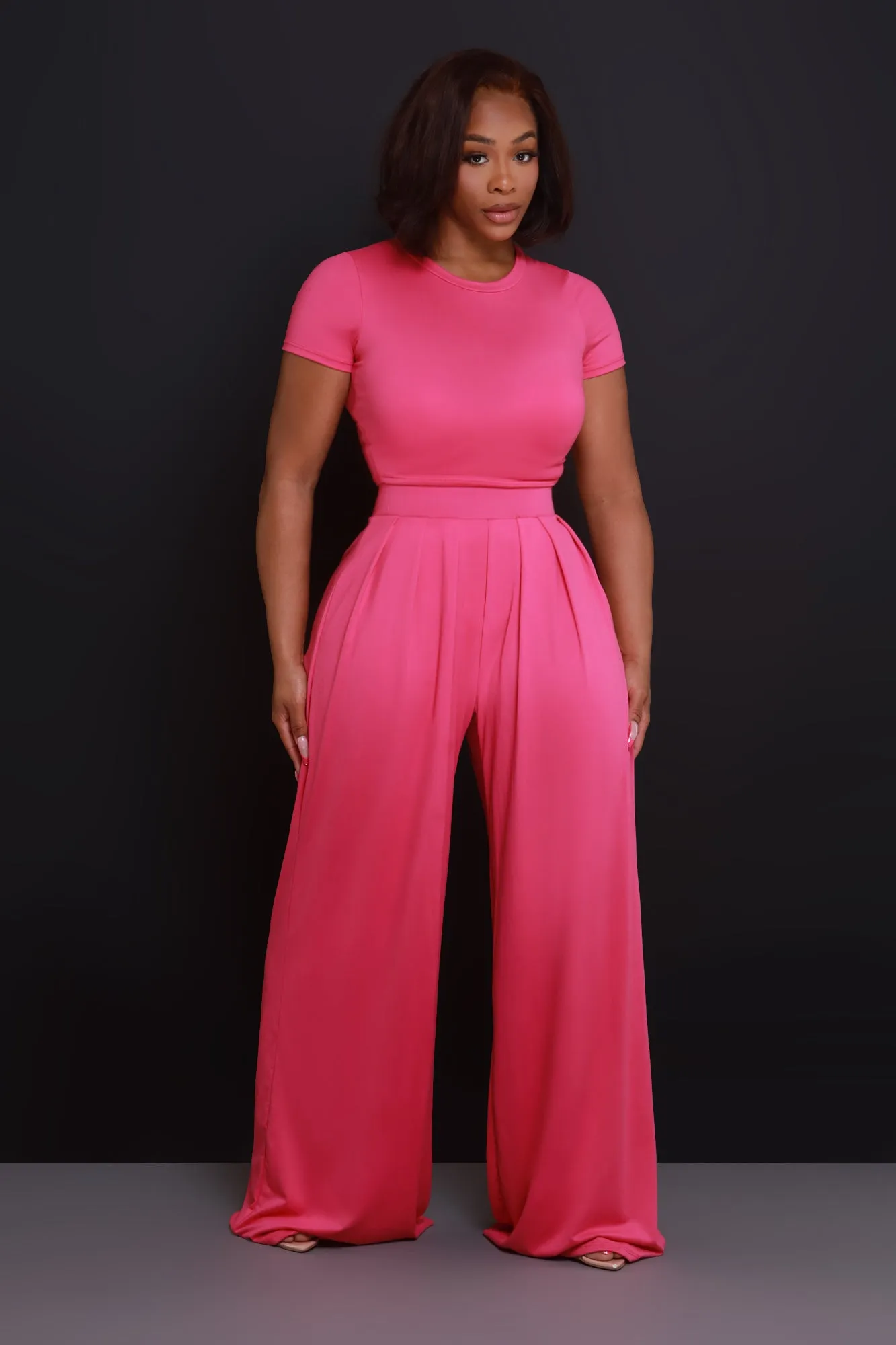 Full Attention Short Sleeve Palazzo Pants Set - Magenta sold by Swankaposh