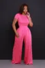 Full Attention Short Sleeve Palazzo Pants Set - Magenta sold by Swankaposh